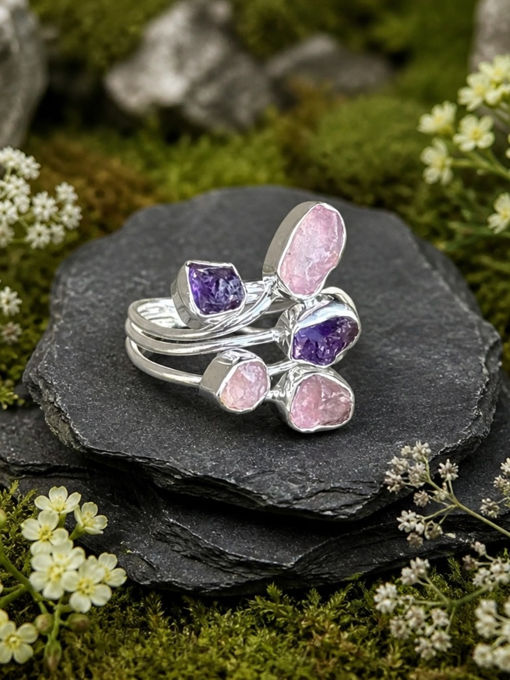 NEW! Rose Quartz & Amethyst Ring